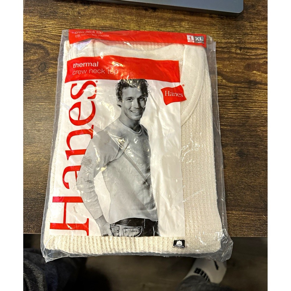 Vintage 2005 Hanes Men's XL Thermal Shirt Waffle Knit Long Sleeve NOS Sealed